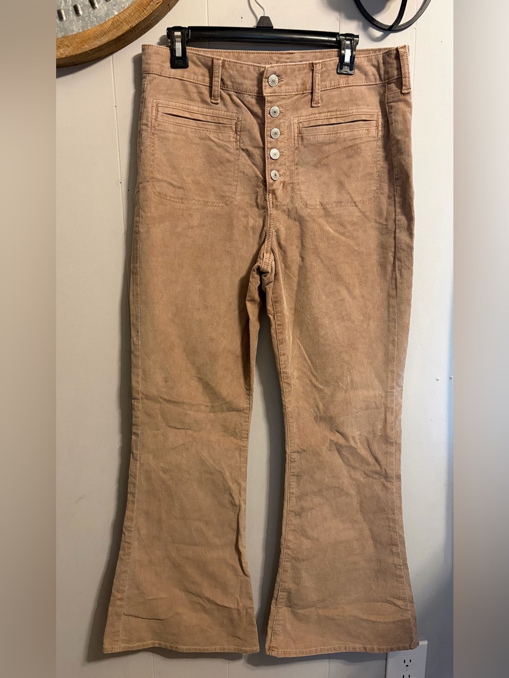 American Eagle Corduroy Flare Pants in Tan High Rise